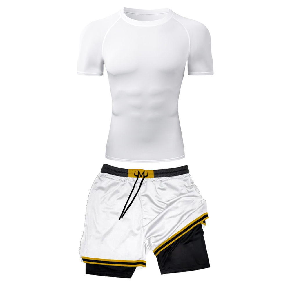 Compression Shorts Athletes - メンズフィットネスコンプレッションTシャツ＆3Dプリントワークアウトレイヤーショーツ速乾ジムウェアアスレチックジョギングトレーニングランニングスーツ