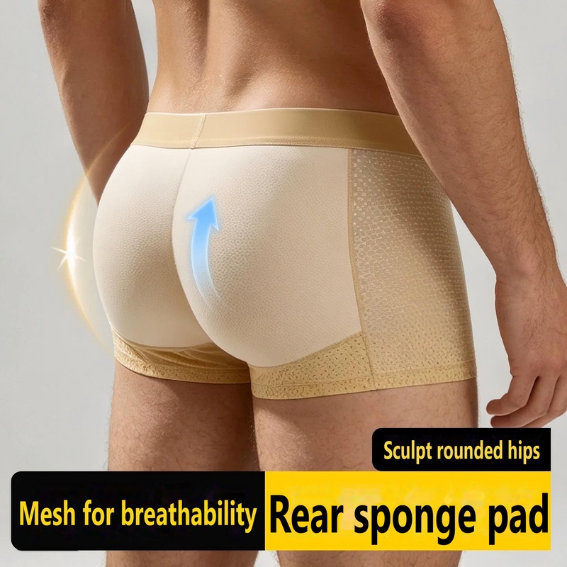 Boxer Shorts Modal - 男性用、パッド入りボクサーパンツ、セクシーなヒップアップ効果、通気性のあるメッシュ素材、お尻を強調するデザイン、ヒップラインを美しく見せる、男性用下着。