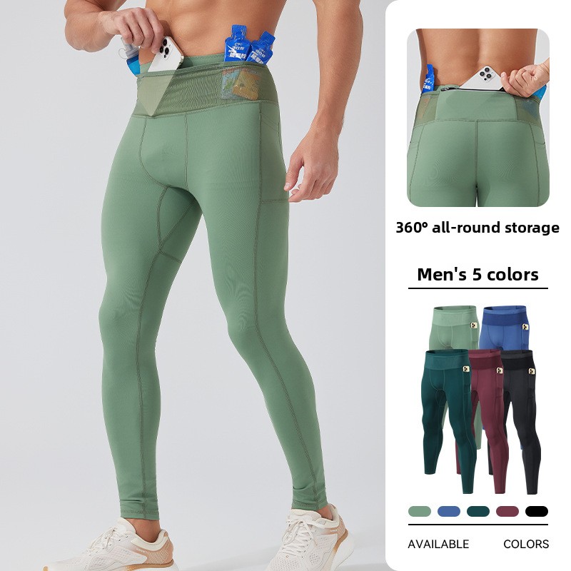 Compression Long Pant - 男性用、伸縮性に優れたランニング用コンプレッションパンツ。多数のポケット付き、速乾性、マラソンやスポーツに最適。通気性に優れたヨガやジョギング用の長ズボン。